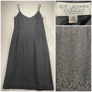 VINTAGE St. John Evening by Marie Gray Jacquard Strappy Little Black Dress - 12